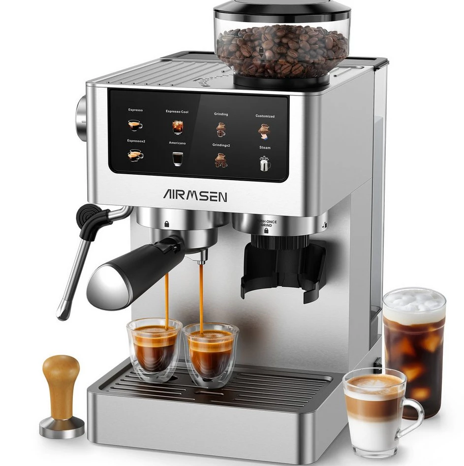AIRMSEN Espressomaschine mit Mahlfunktion, 20 Bar, Cold Brew